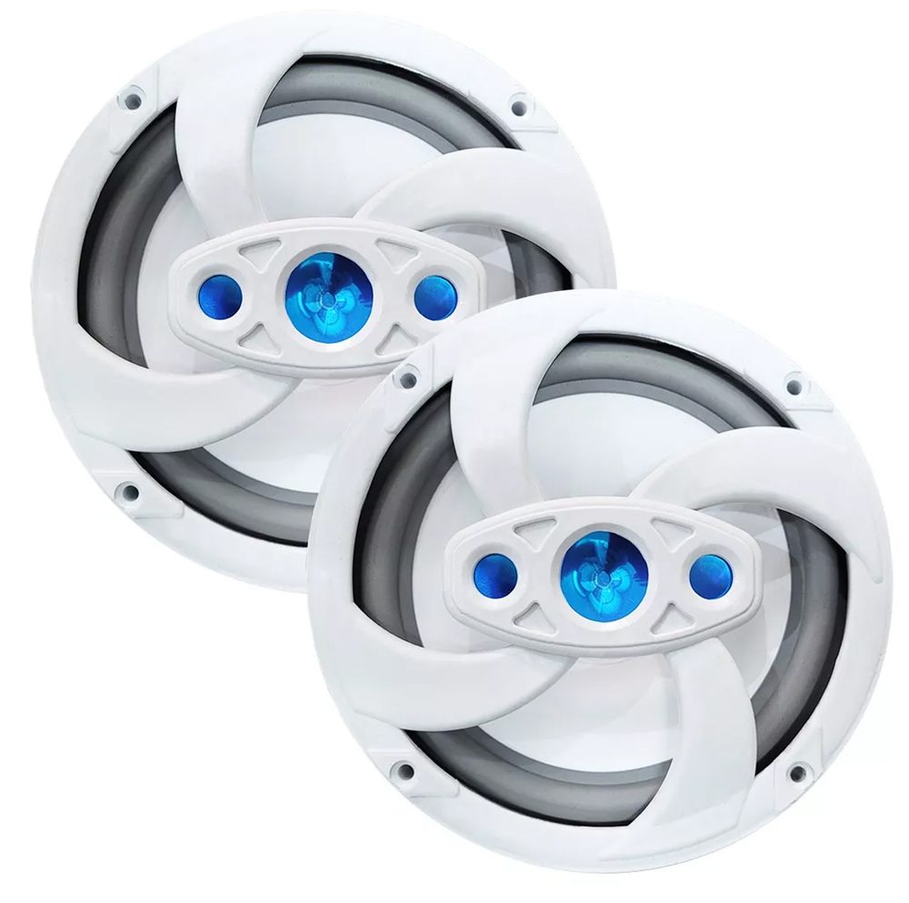 Par de alto-falantes marítimos multivias Orion de 6 polegadas na cor branca, com tweeters azul celeste