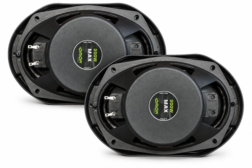 Traseira dos alto-falantes Quadriaxial 6x9 polegadas com a etiqueta 100W RMS, 200W MAX e 4 ohms