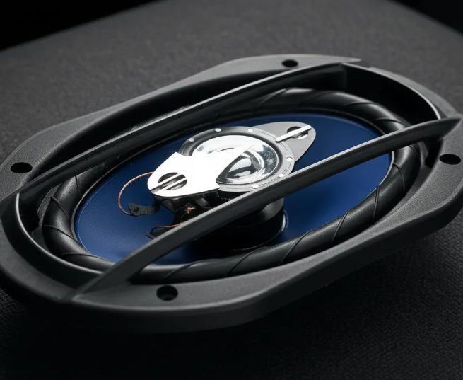 Detalhe do alto-falante Quadriaxial 6x9 com cone azul