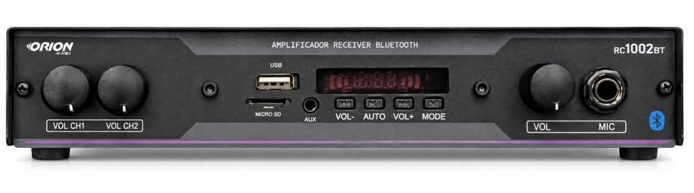 Amplificador receiver Bluetooth Orion RC1002BT visto de frente