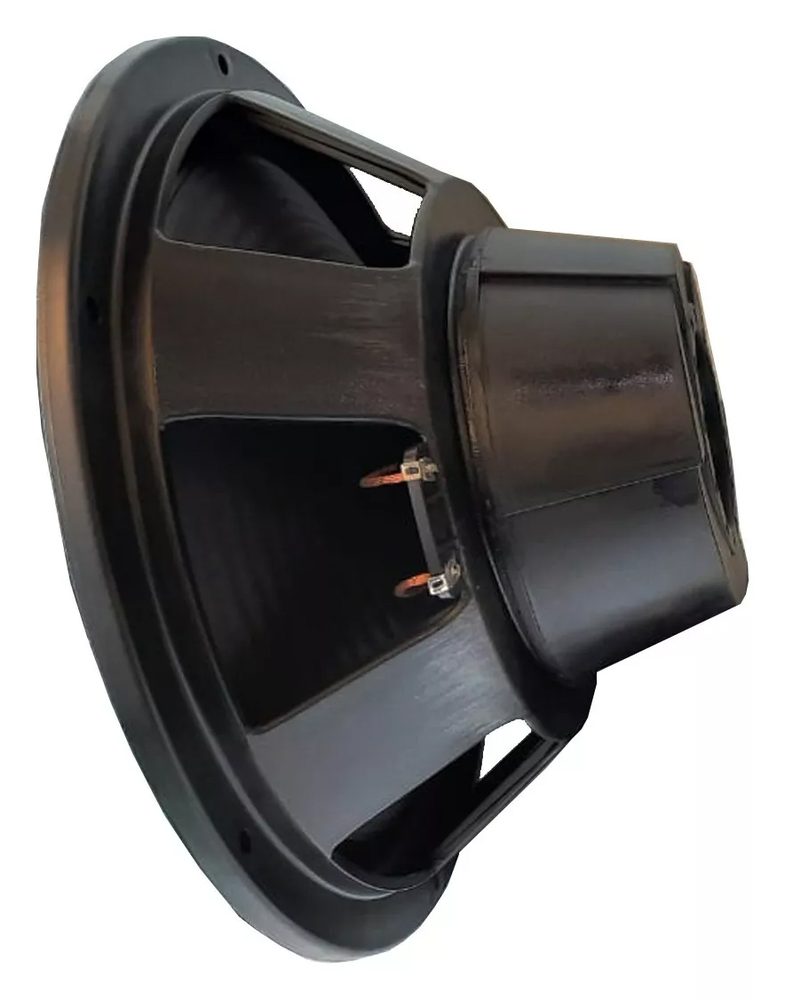 Subwoofer Orion 12 polegadas visto por trás, em ângulo
